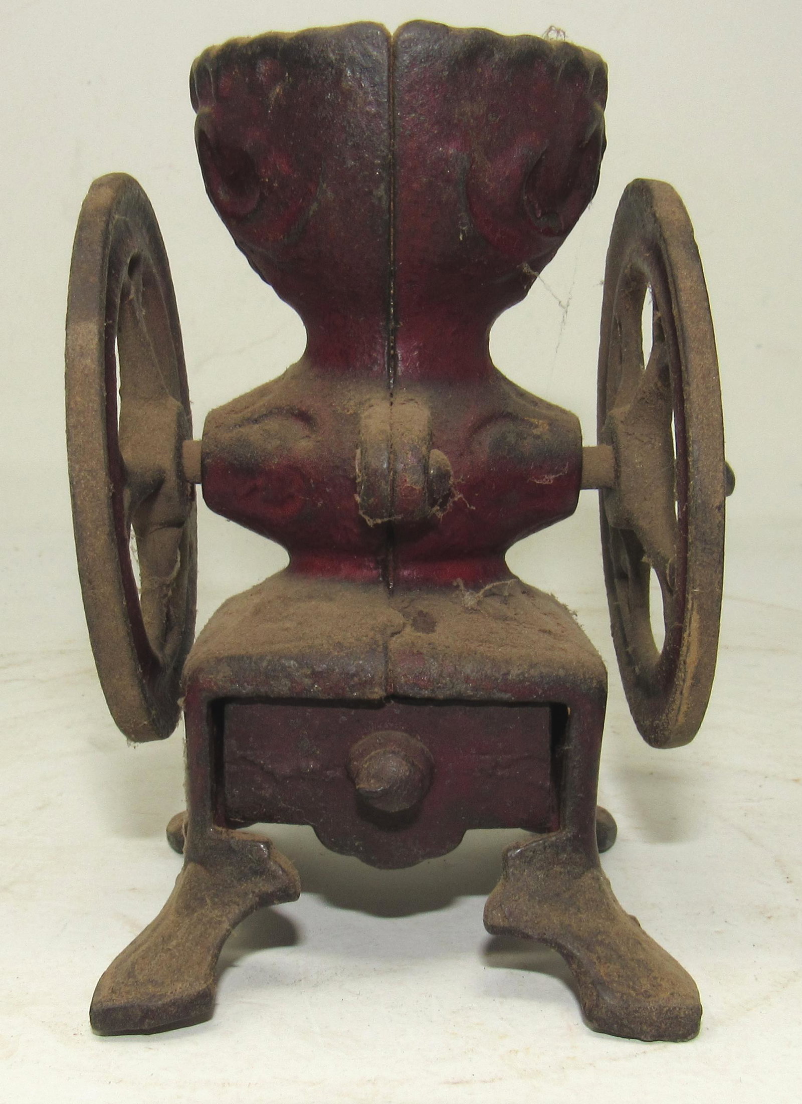 Antique Arcade Childs Coffee Grinder Mill: Approx 4" tall and still has the red paint with nice patina !