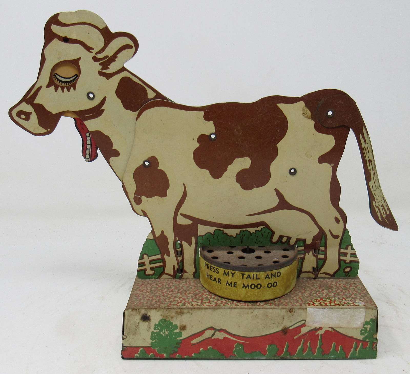 Tin Cow Noisemaker Toy: Apprx 3" x 10" x 8 1/4" tall