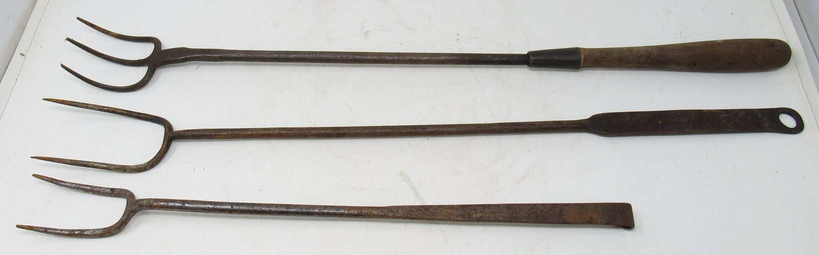 3 Wrought Iron Butcher Forks: Longest is approx 25 3/4"