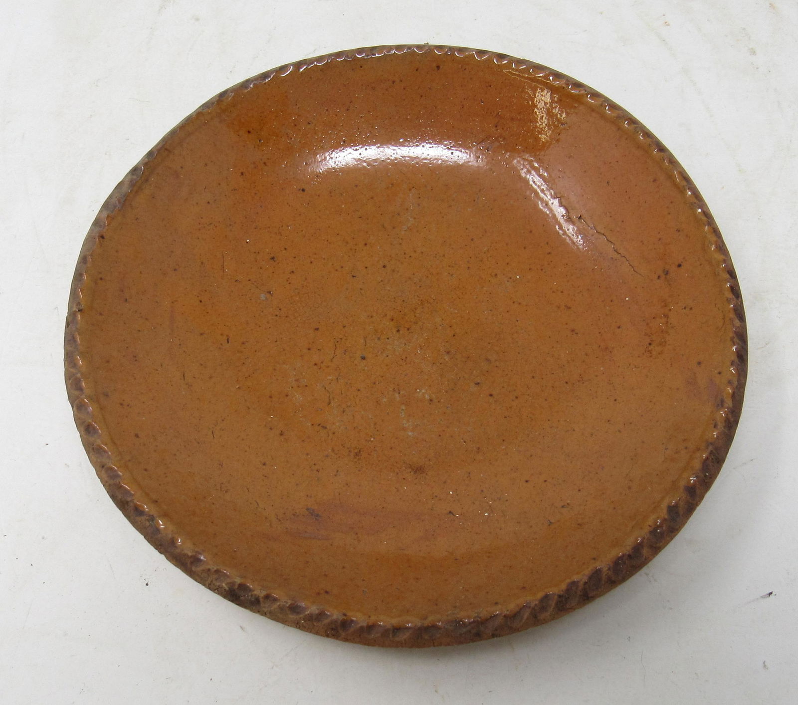 Redware Pie Plate with Crimped Edge: Approx 6 7/8" in diameter
