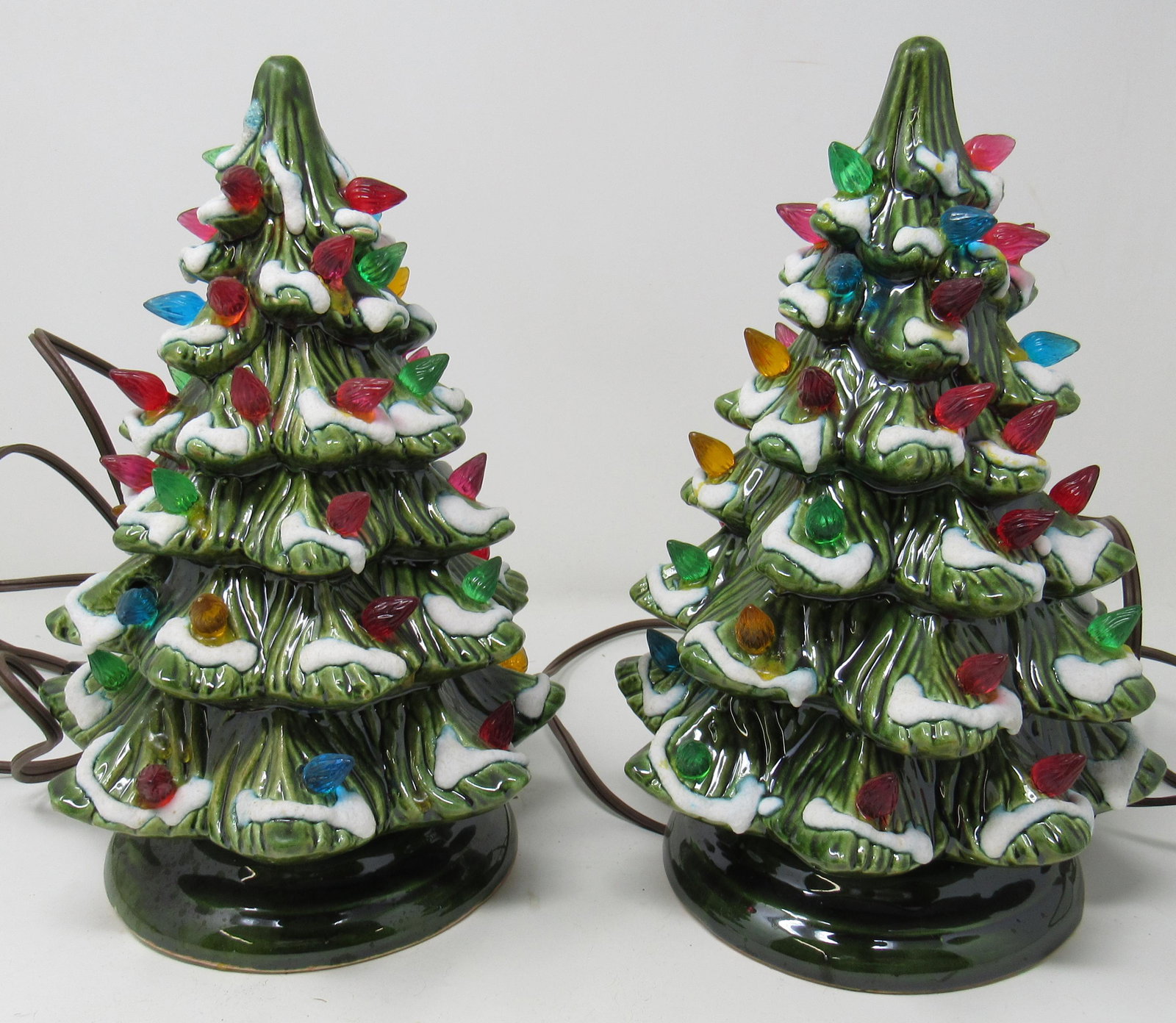 Pair of Vintage Ceramic Christmas Trees: Approx 10 1/4" tall and are 1 piece