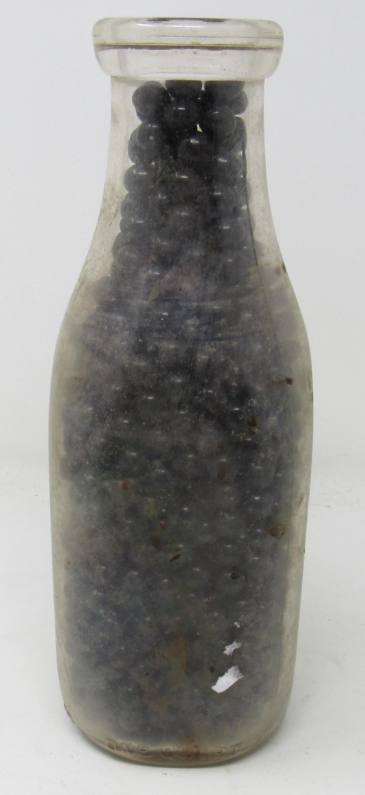 Quart Milk Bottle with Black Marbles: Marbles are approx 3/8" in diameter
