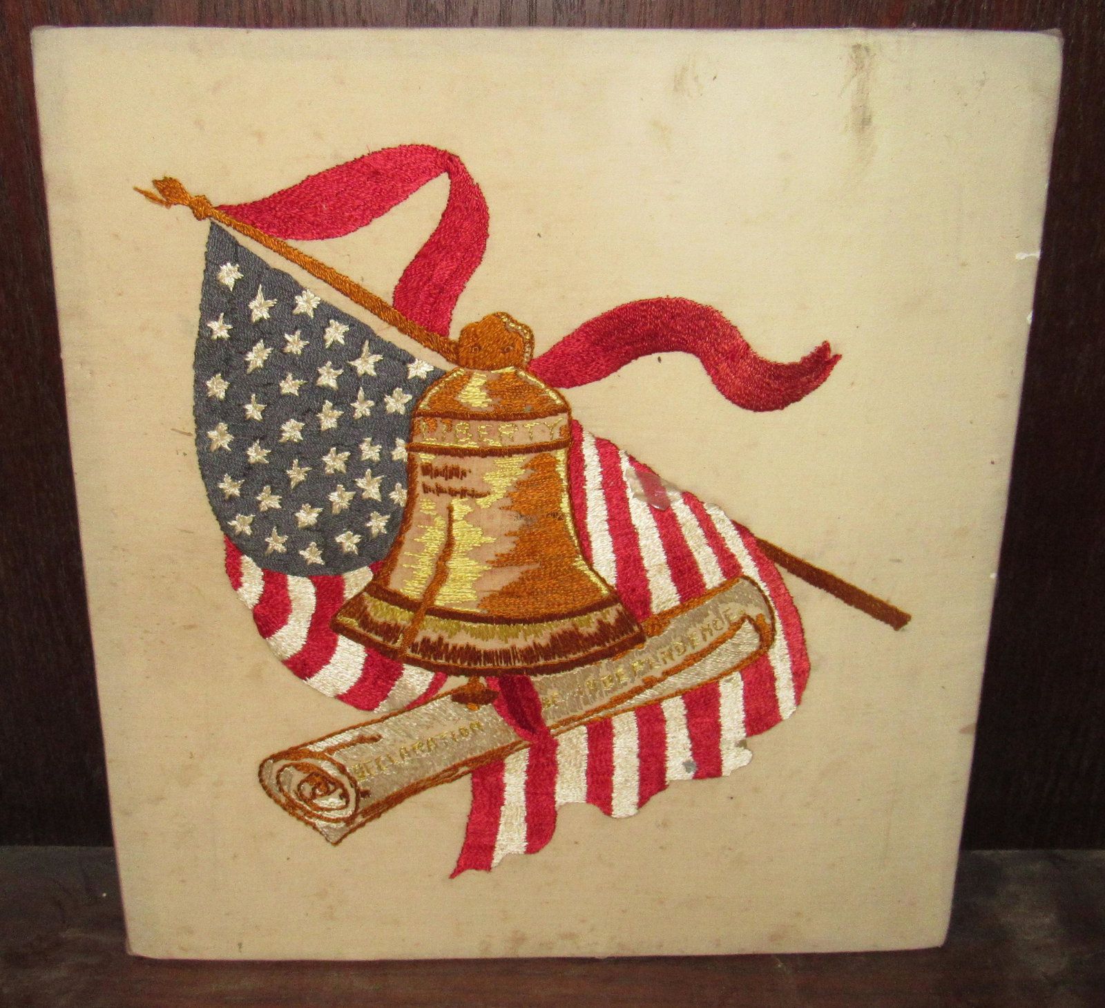 Embroidered Liberty Bell Flag: Apprx 18 3/4" x 20"
