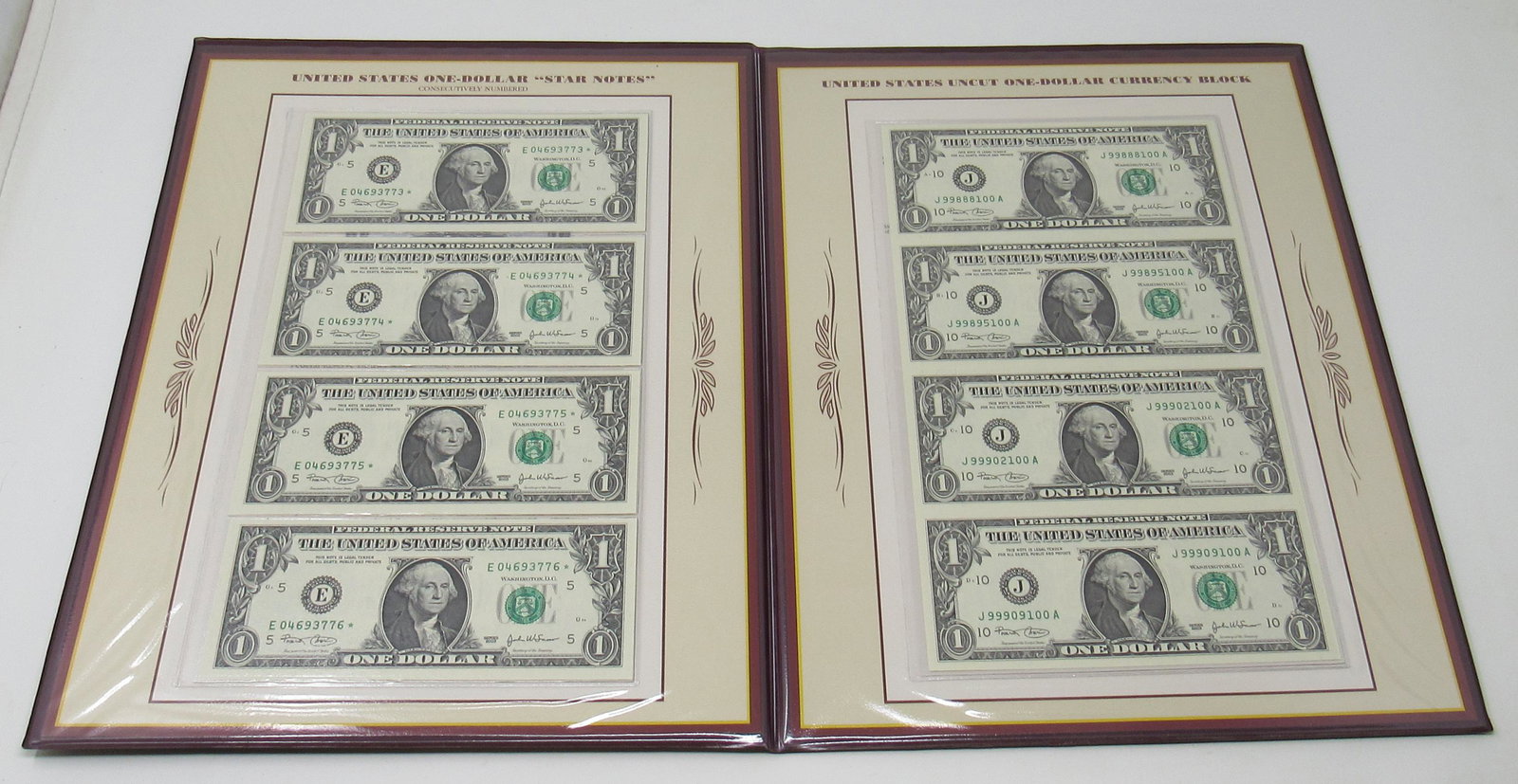 United States One Dollar Currency Folio Uncut: Postal Commemorative Society Uncut and Star Notes. Getting all pictured