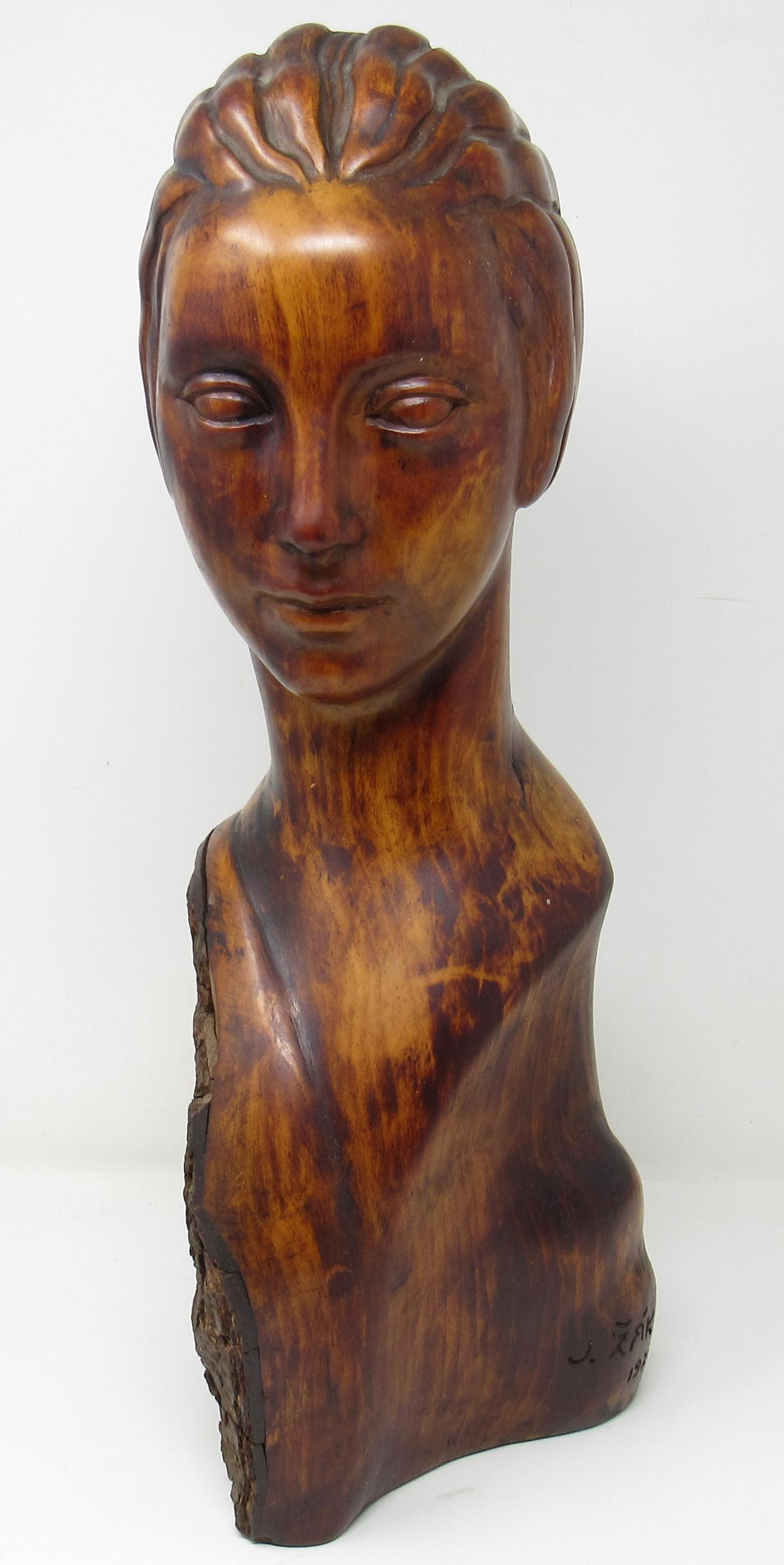 1926 Carved Bust Signed Wood Carving (1 of 6)