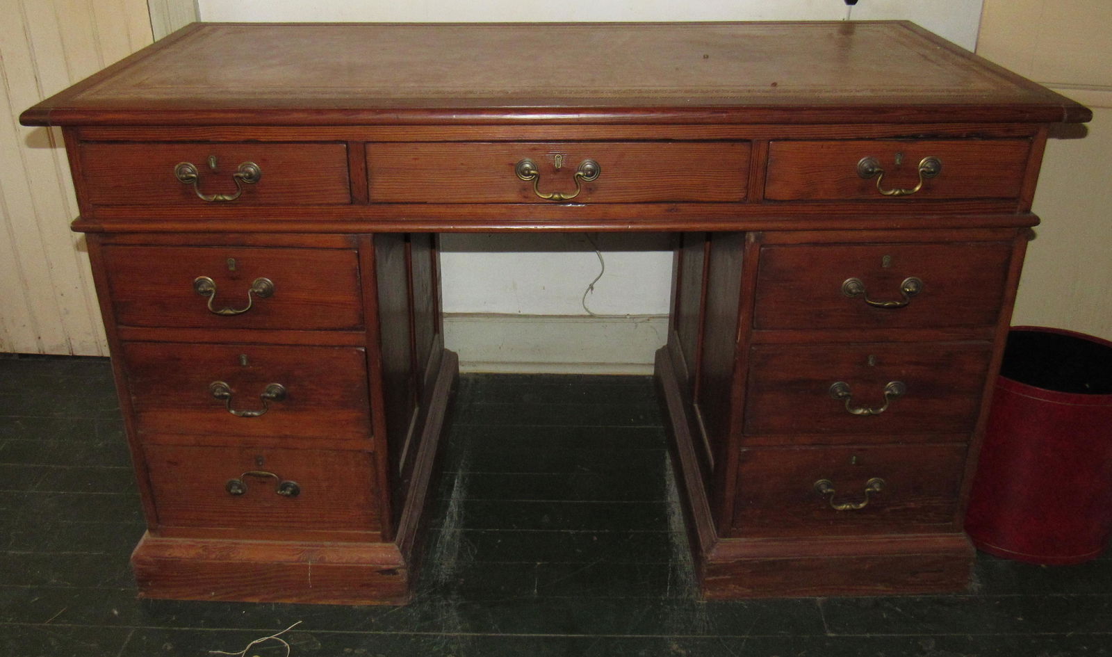 Pine Leather Top Kneehole Desk (1 of 6)