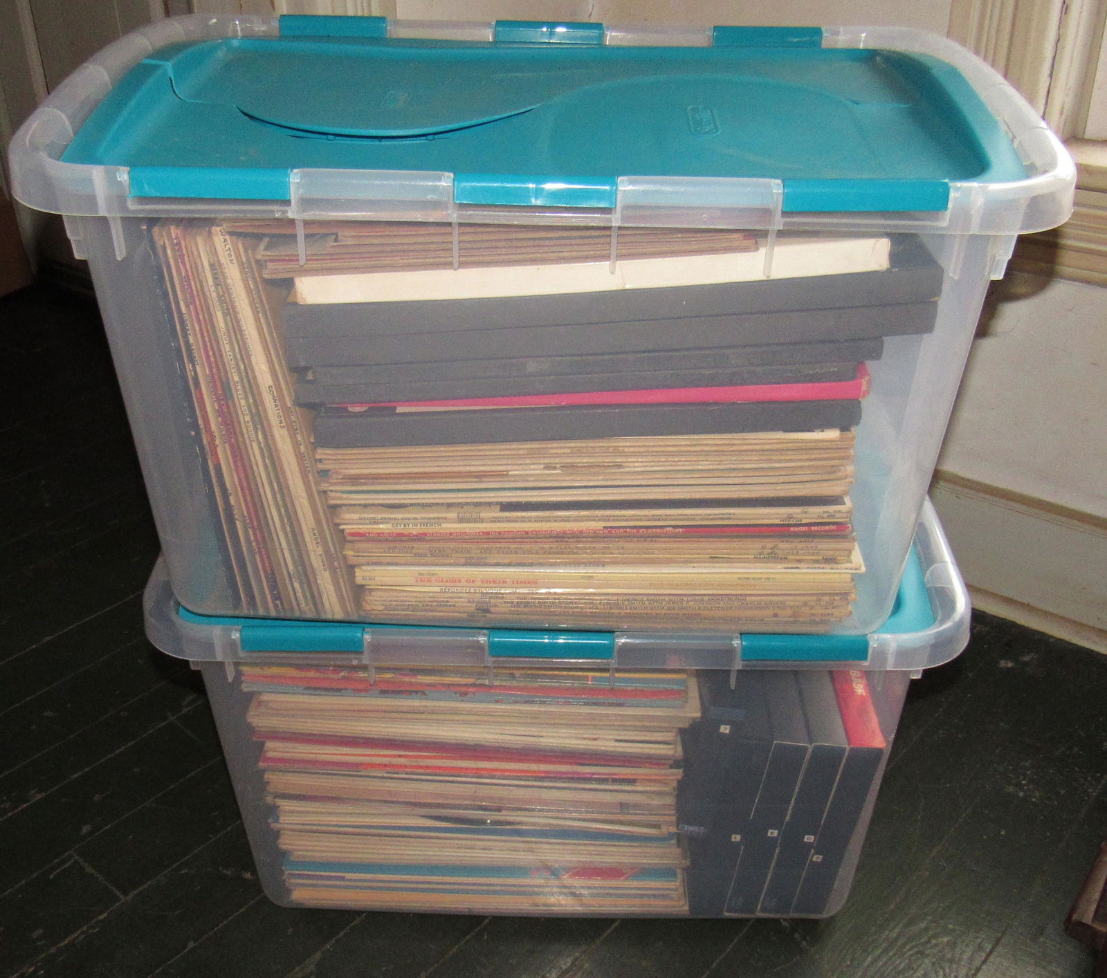 2 Totes of Records and VHS Tapes (1 of 6)