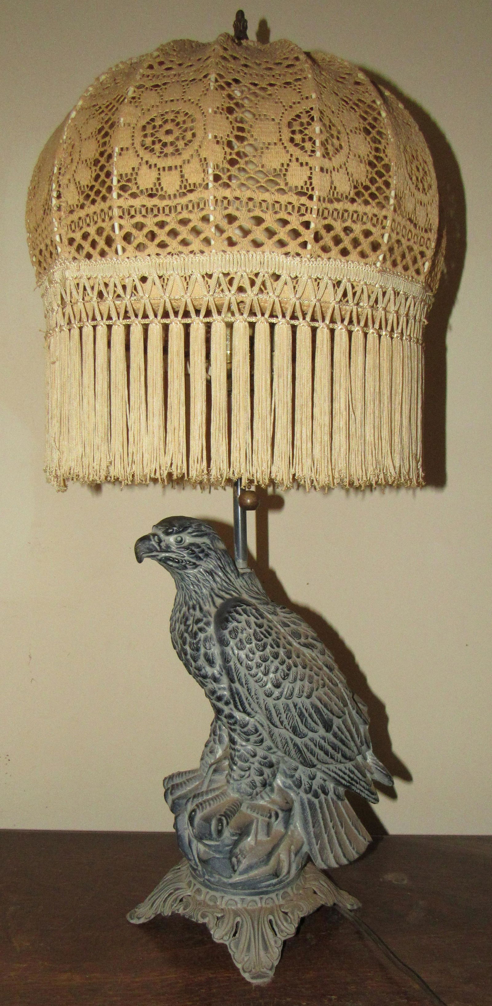 Eagle Statue Lamp w/ Laced Fringed Shade (1 of 5)