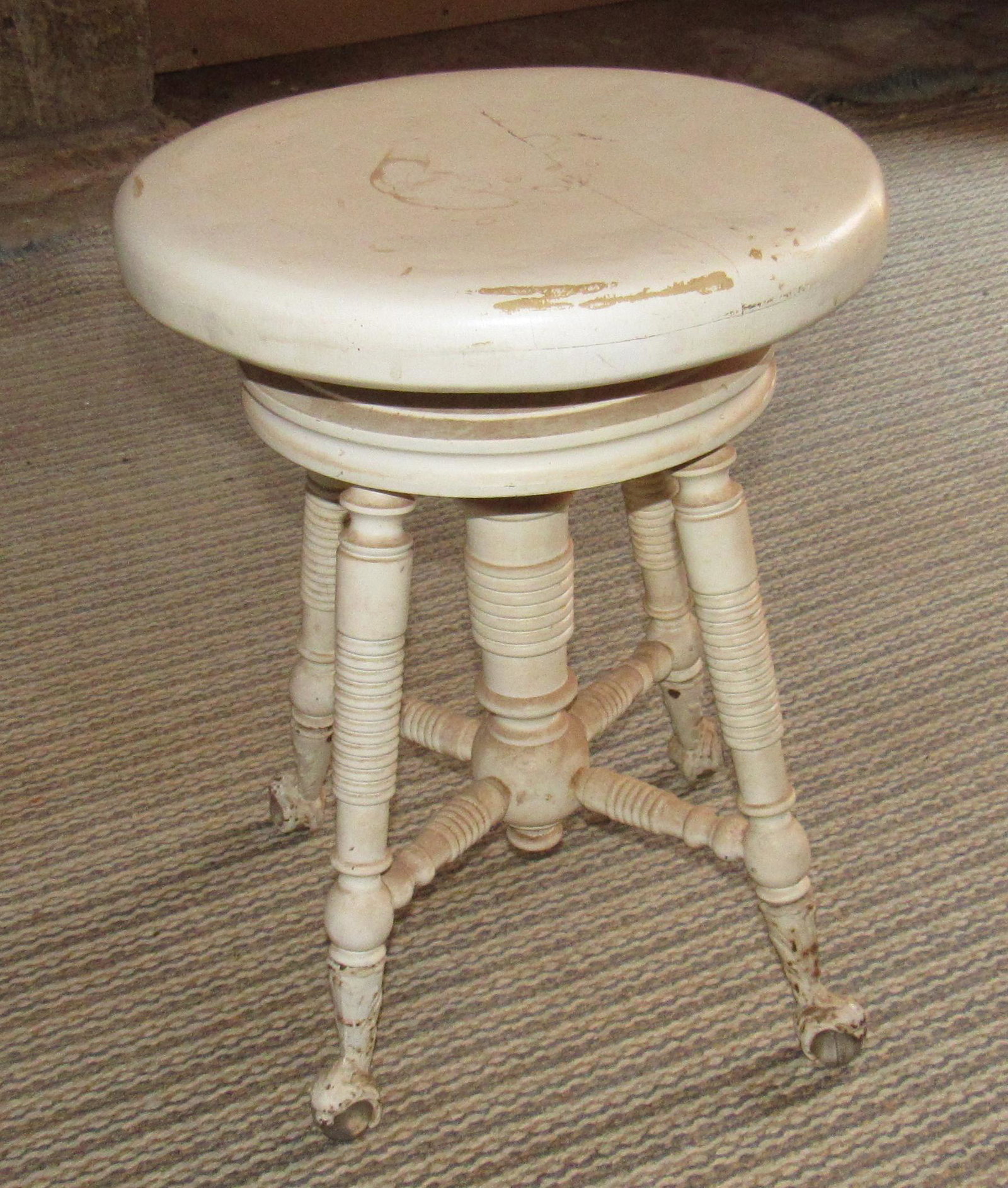 Piano Stool w/ Glass Ball Feet: Approx 14" in diameter and 18" tall ( as pictured)