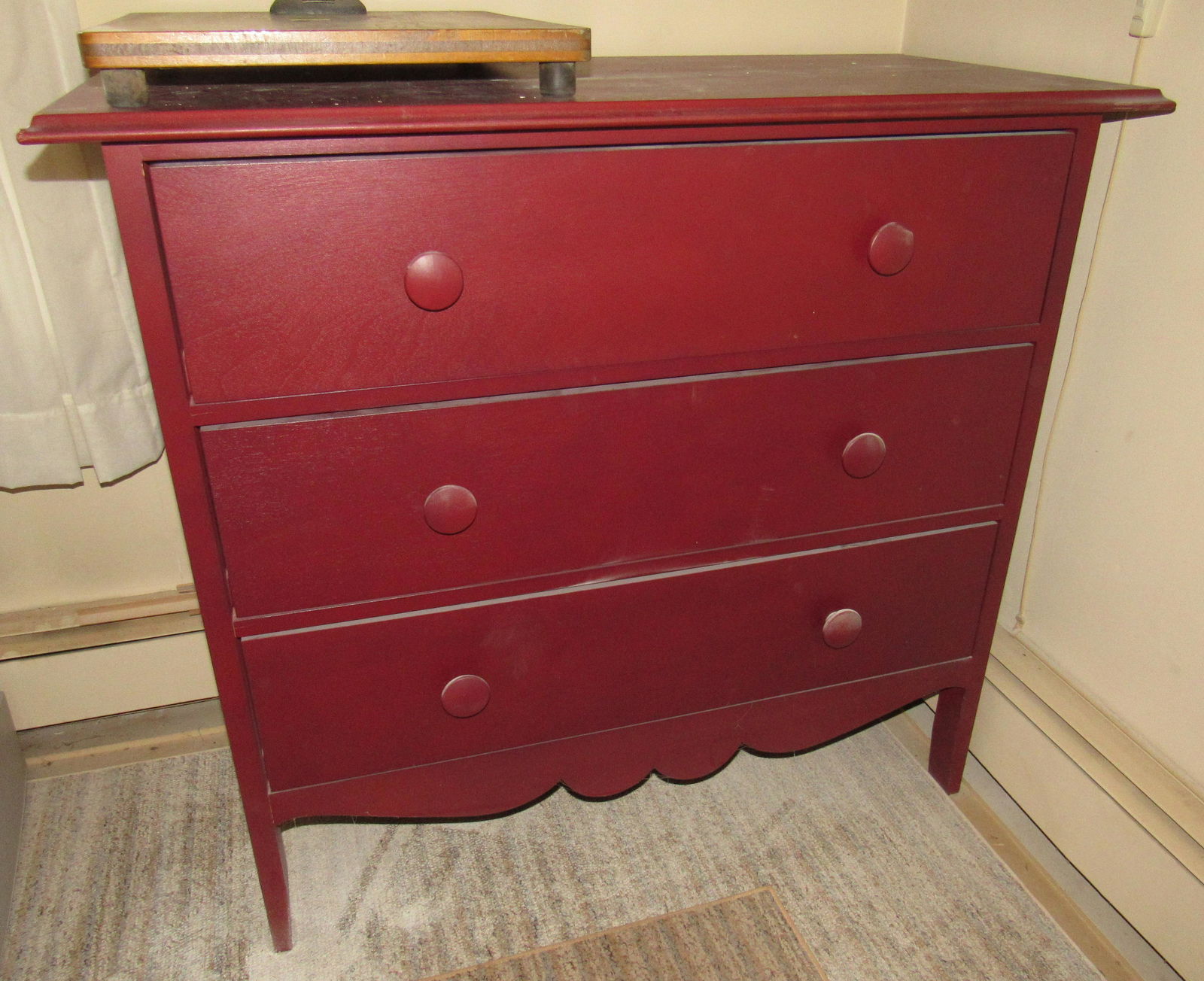 Red Painted 3 Drawer Chest (1 of 2)