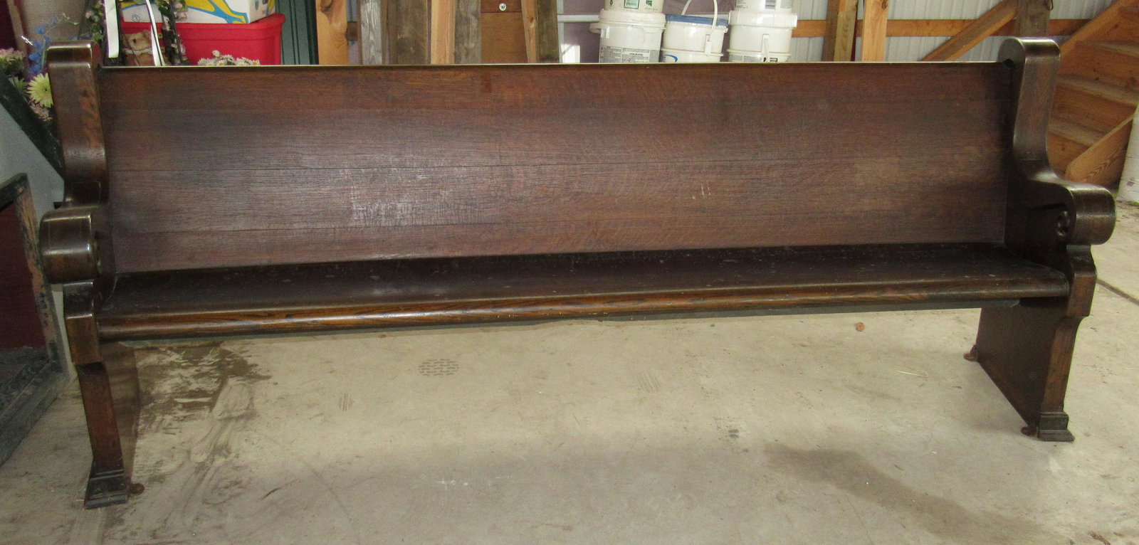 Curved Oak Church Pew: Approx 22" x 98" x 36" tall