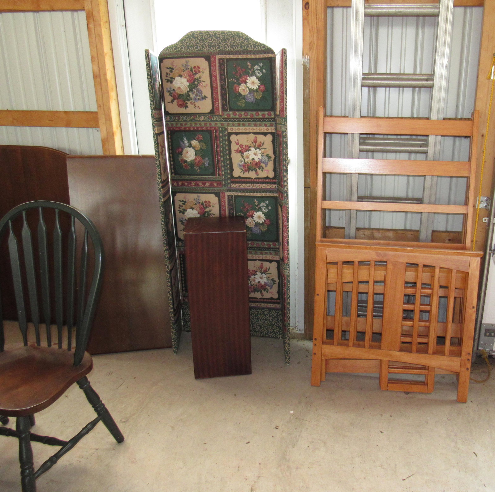 Dining Room Table Desk Shelf Furniture Lot: Lot includes all pictured ( except extension ladder in background)