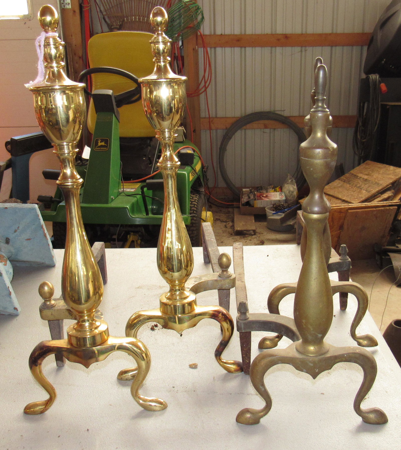 Andirons Including Brass: Tallest (Brass Ones) are approx 20"