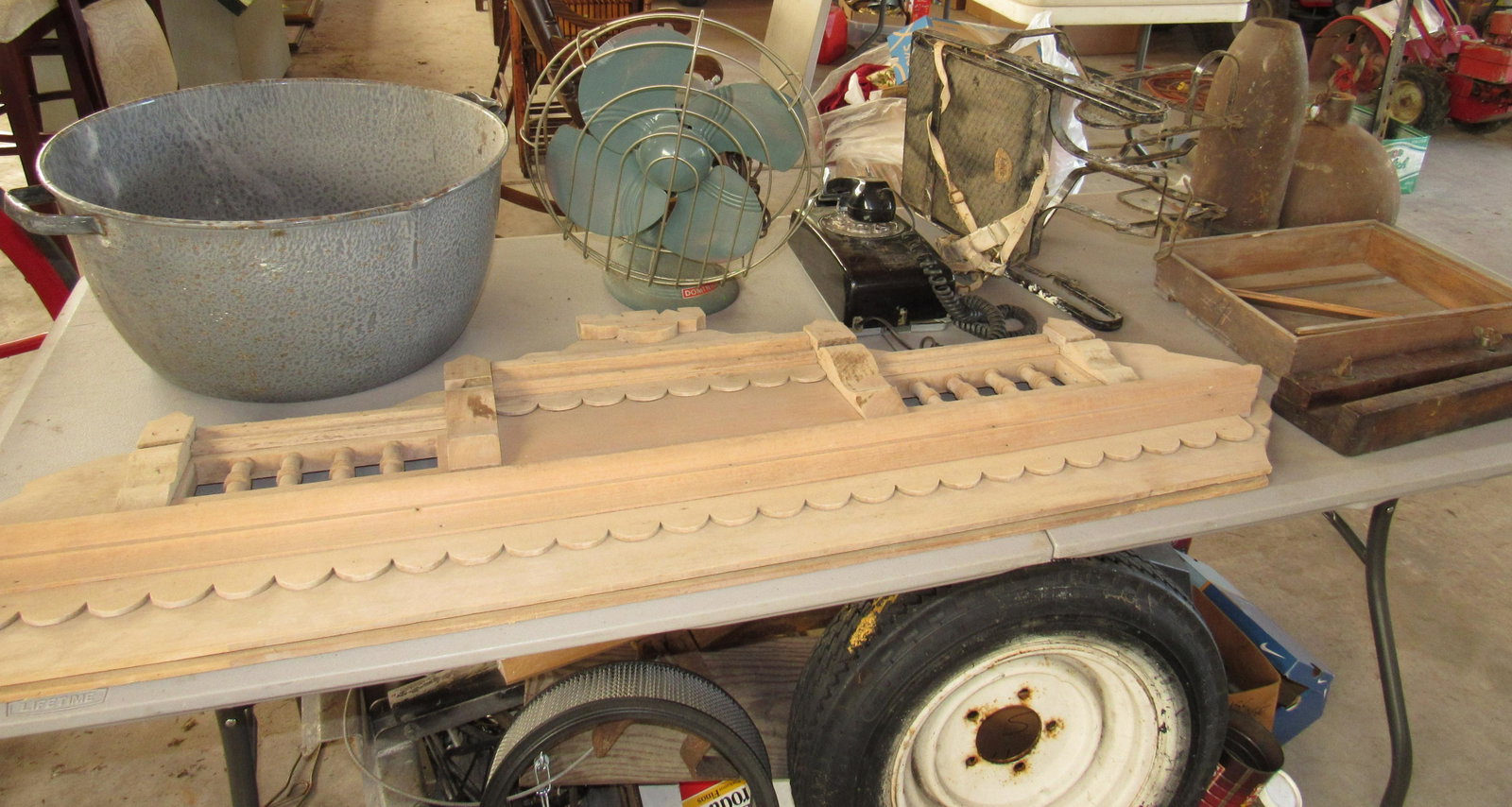 Primitive and Vintage Table Contents: Lot includes all pictured on table