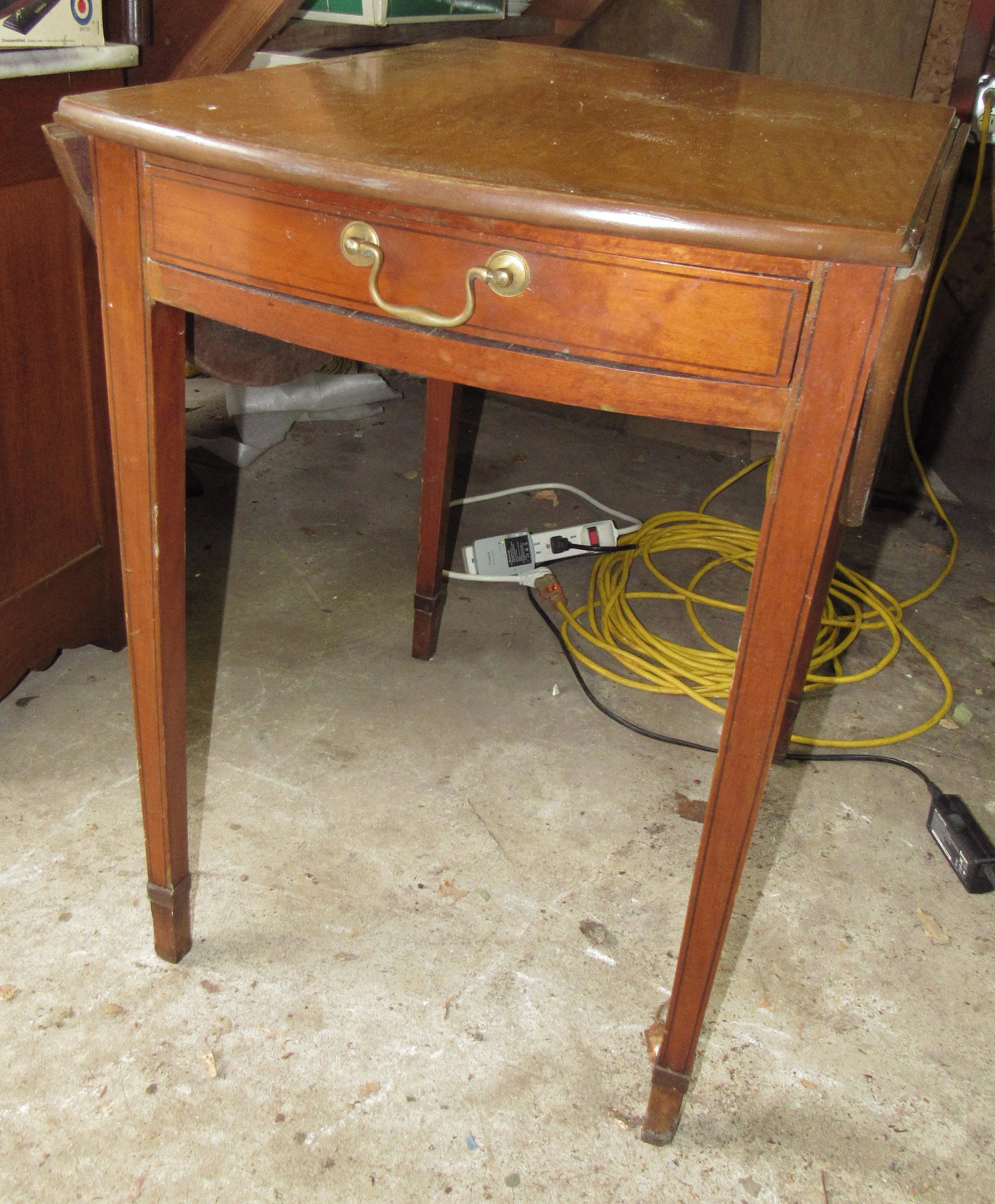 One Drawer Drop Leaf Tea Table with Inlay: Approx 29" x 20 1/2" ( as pictured ) and 29" tall.