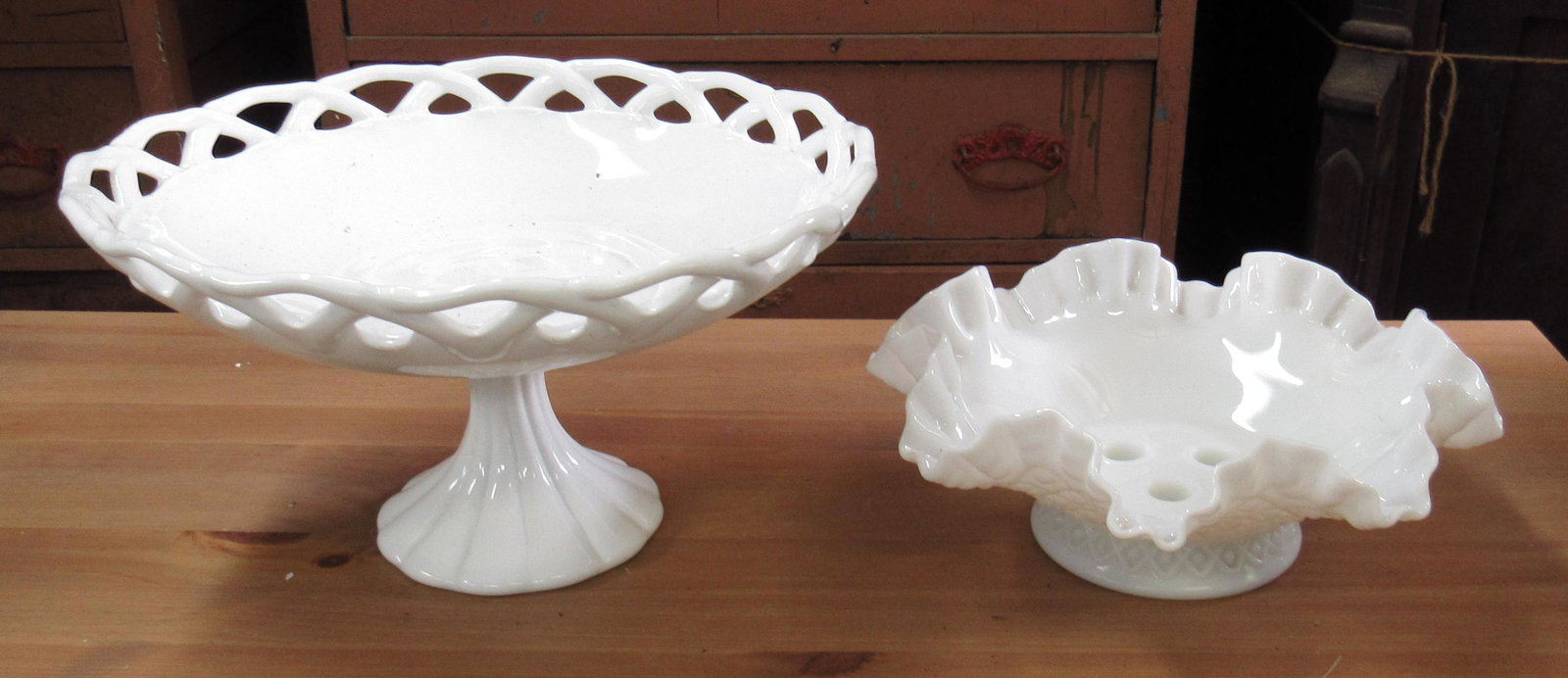 Milk Glass Epergne Base and Compote: Compote is apprx 12 1/4" in diameter and 7" tall
