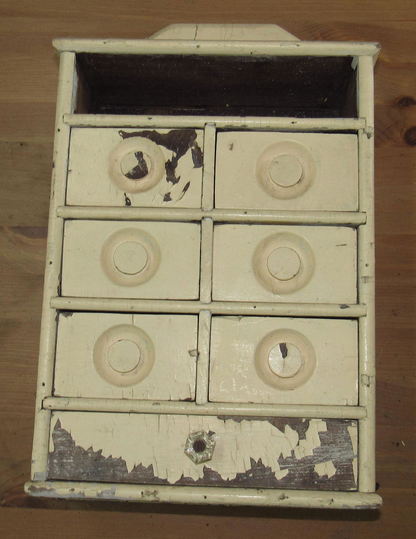 Antique 7 Drawer Spice Cabinet: Approx 5 1/2" x 11" x 17 1/2" tall