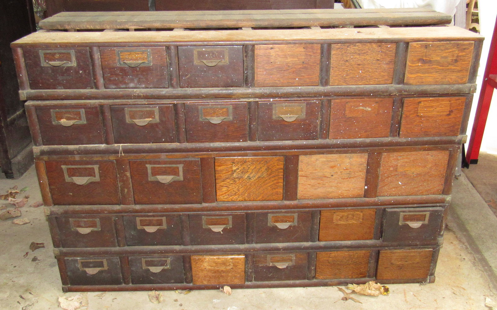 Antique 29 Drawer File Cabinet / Desk Insert: Approx 17" x 41 1/4" x 27 1/2" tall