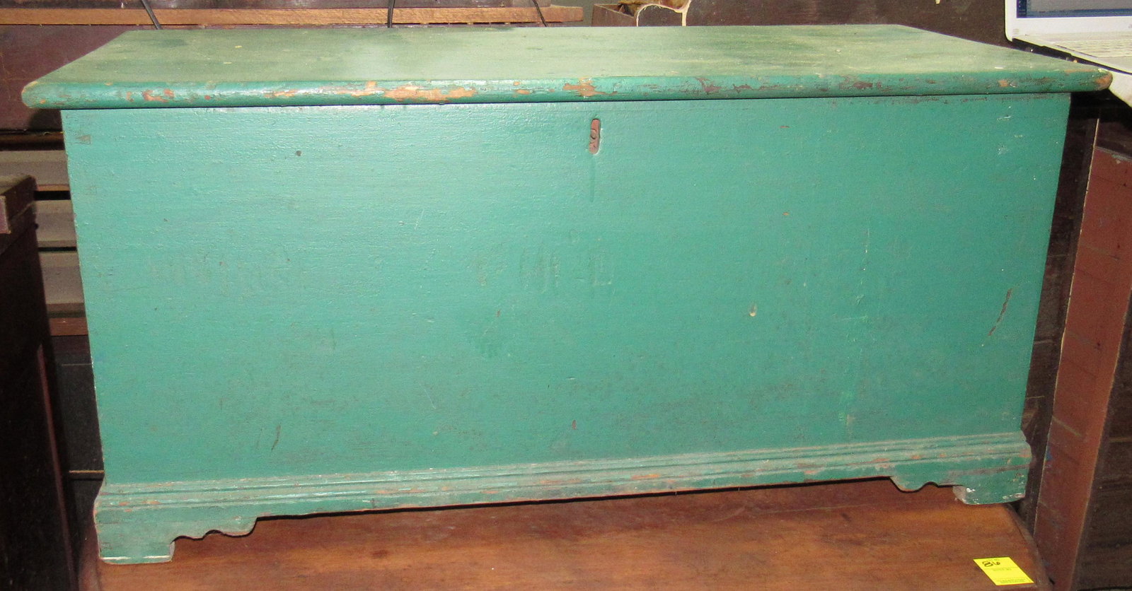Green Painted Blanket Chest: Approx 19" x 39" x 18 1/2" tall.