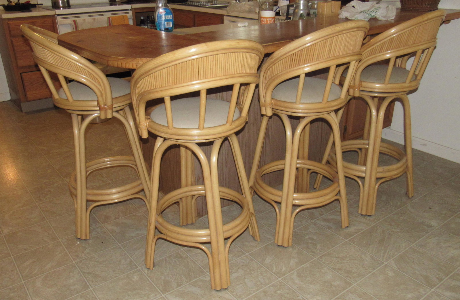 4 Bamboo Style Bar Stools: Approx 28 1/2" tall ( to seat)
