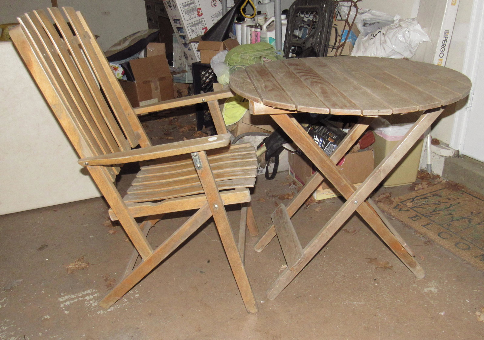 Wooden Patio Table & Chair Made in Canada: Table is apprx 29 1/2" in diameter and 29" tall.