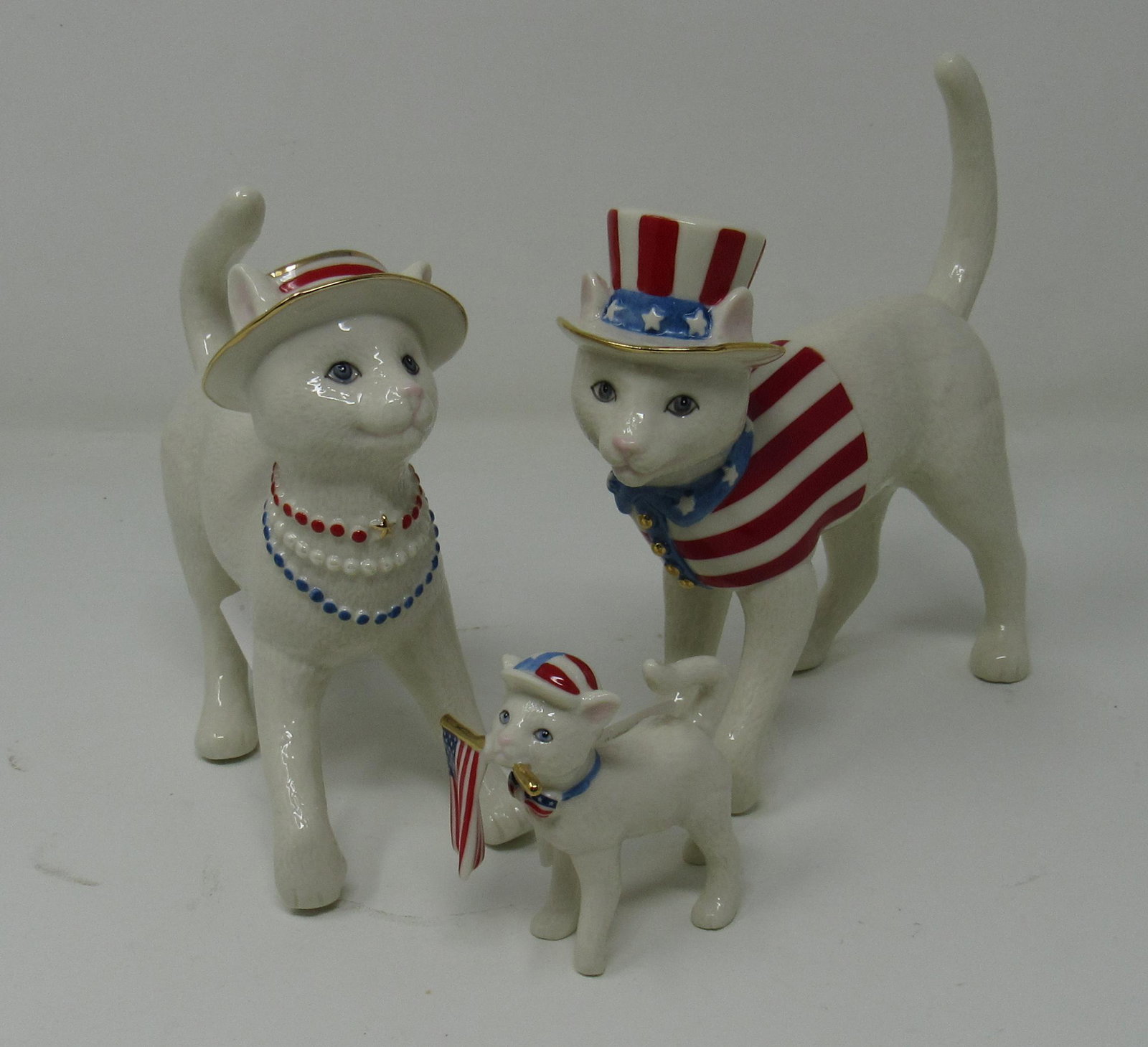 3 Patriotic Lenox Cats: Tallest is apprx 6" .