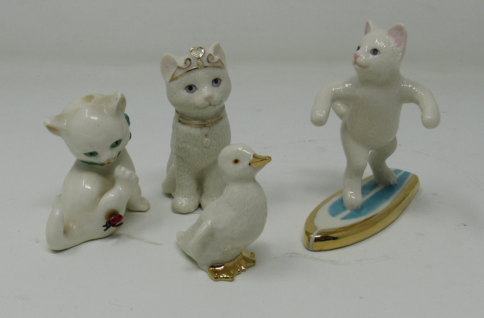 Lenox Cats and Duck: Tallest is apprx 3 1/2" tall. Cat on left with lady bug , is not Lenox