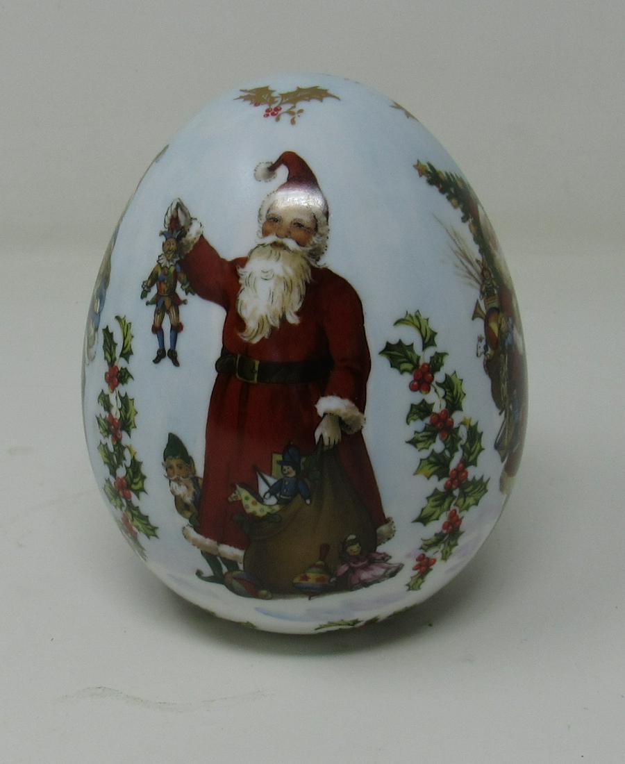 Bisque Christmas Egg with Santa: Approx 4" in diameter and 5 1/2" tall