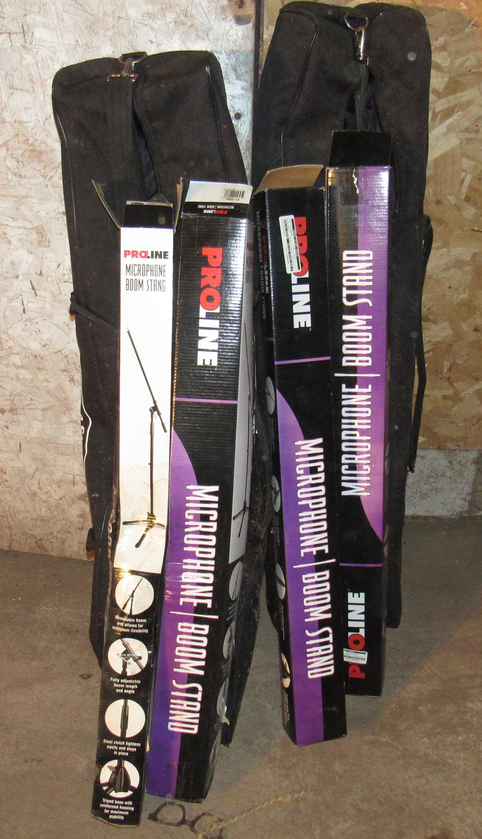 4 Proline Microphone / Boom Stands: Comes with 2 on stage Stand Bags