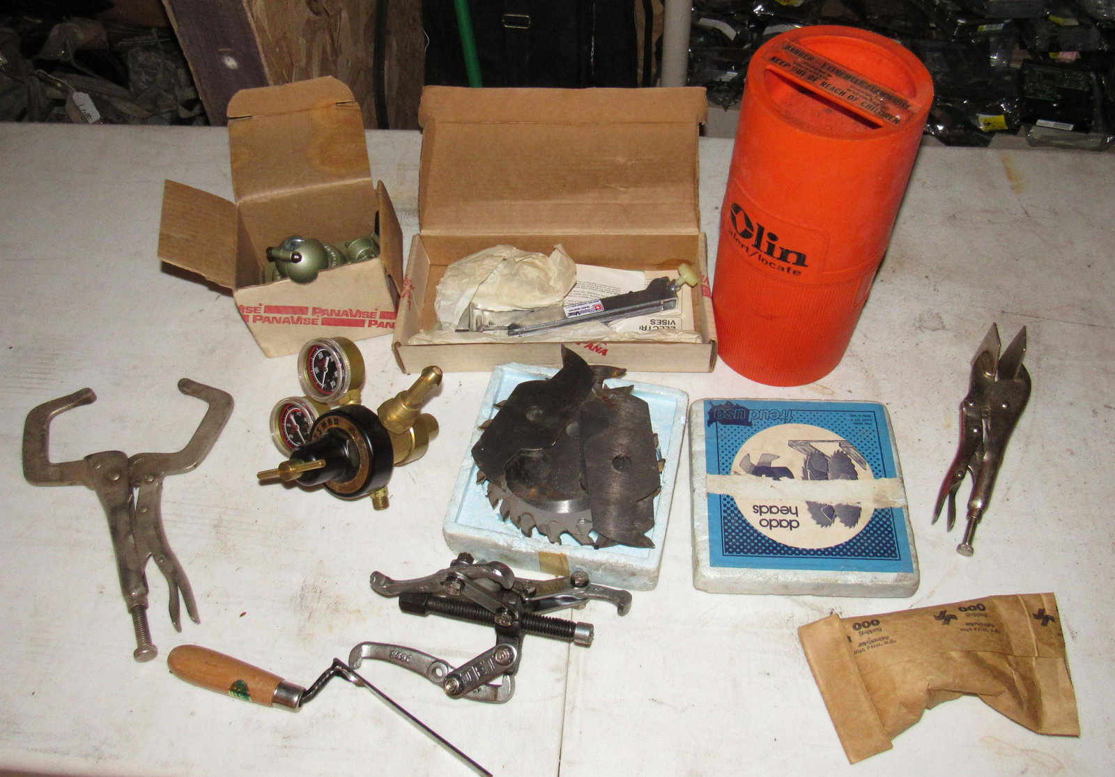 Welders Clamps Panavise Olin Flare Gun Gauges: Getting all pictured on table