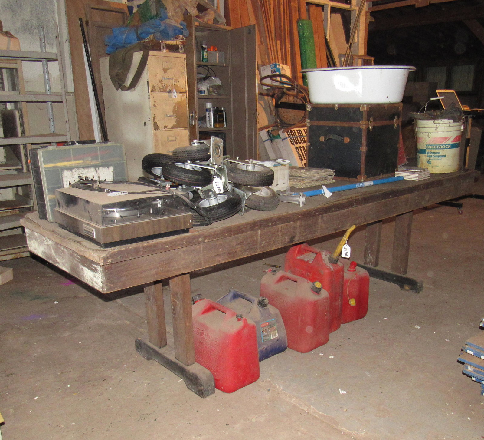 Table: Approx 29 1/2" x 107 1/2" x 31" tall. DOES NOT INCLUDE ITEMS ON IT.
