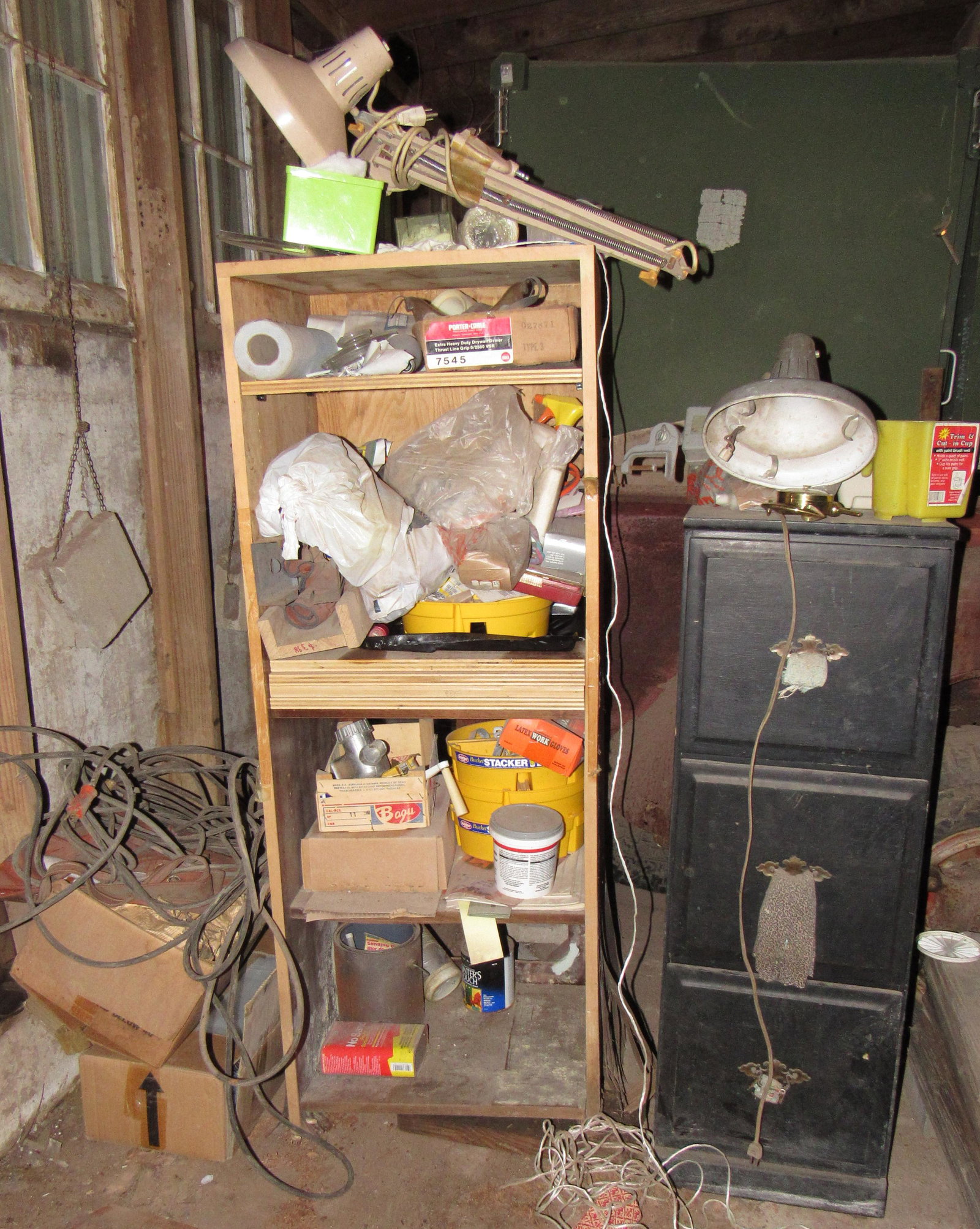 Vintage Lighting Cabinet Contents: Lot includes all on cabinets and box to left.