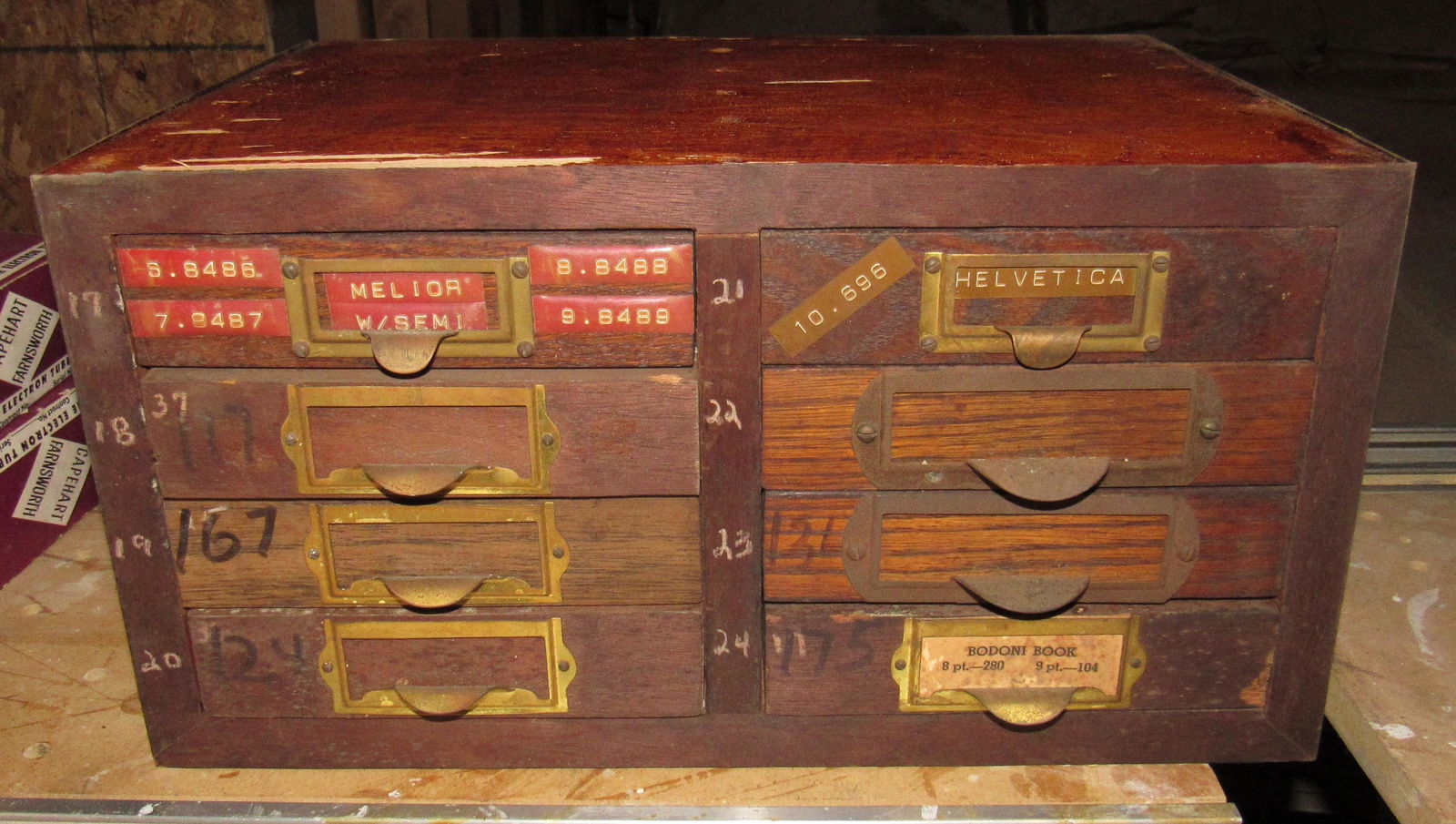 8 Drawer Printers Cabinet: Approx 12" x 16 1/2" x 8 1/2" tall.