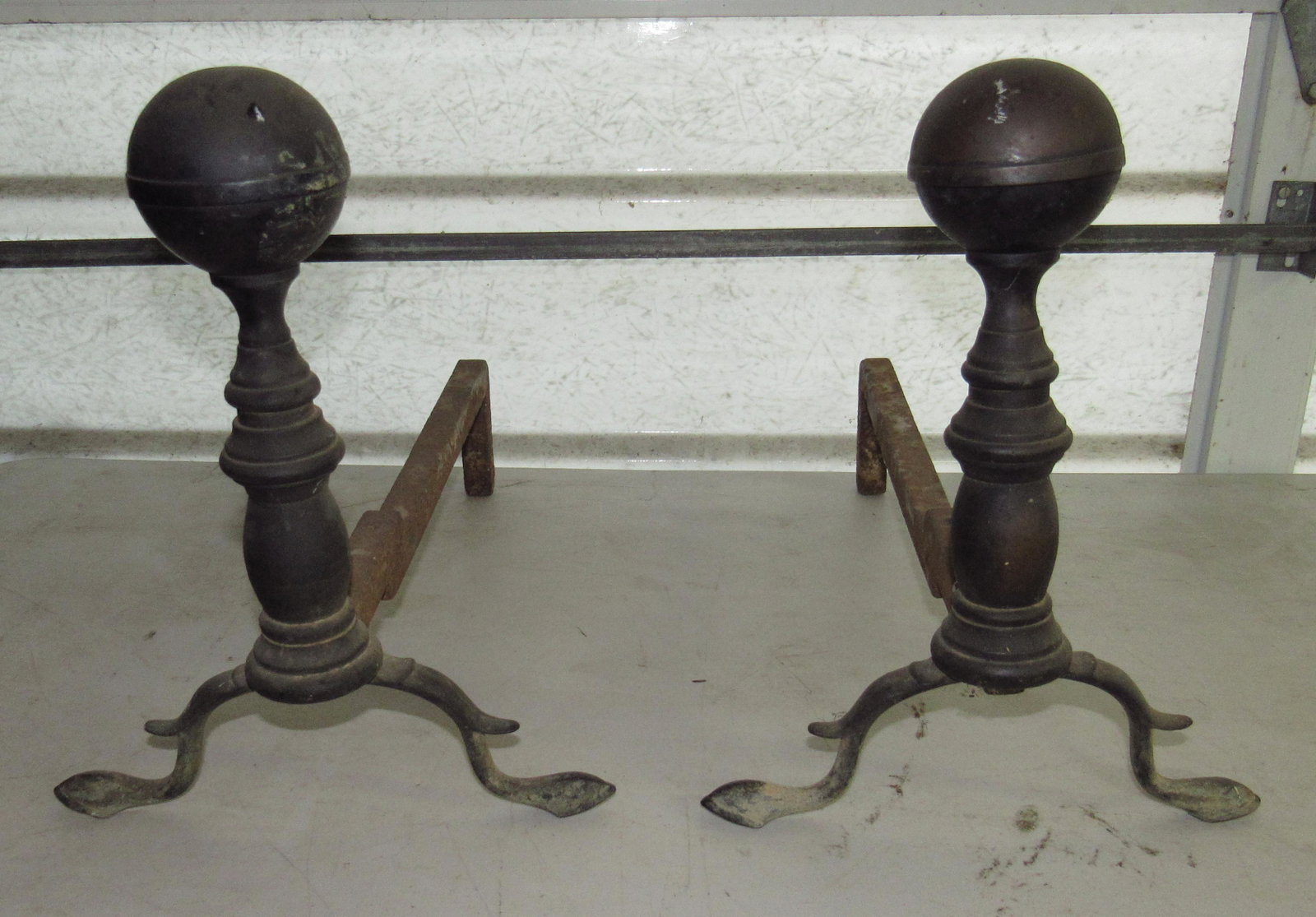 Brass Andirons: Approx 10" x 17" x 13" tall