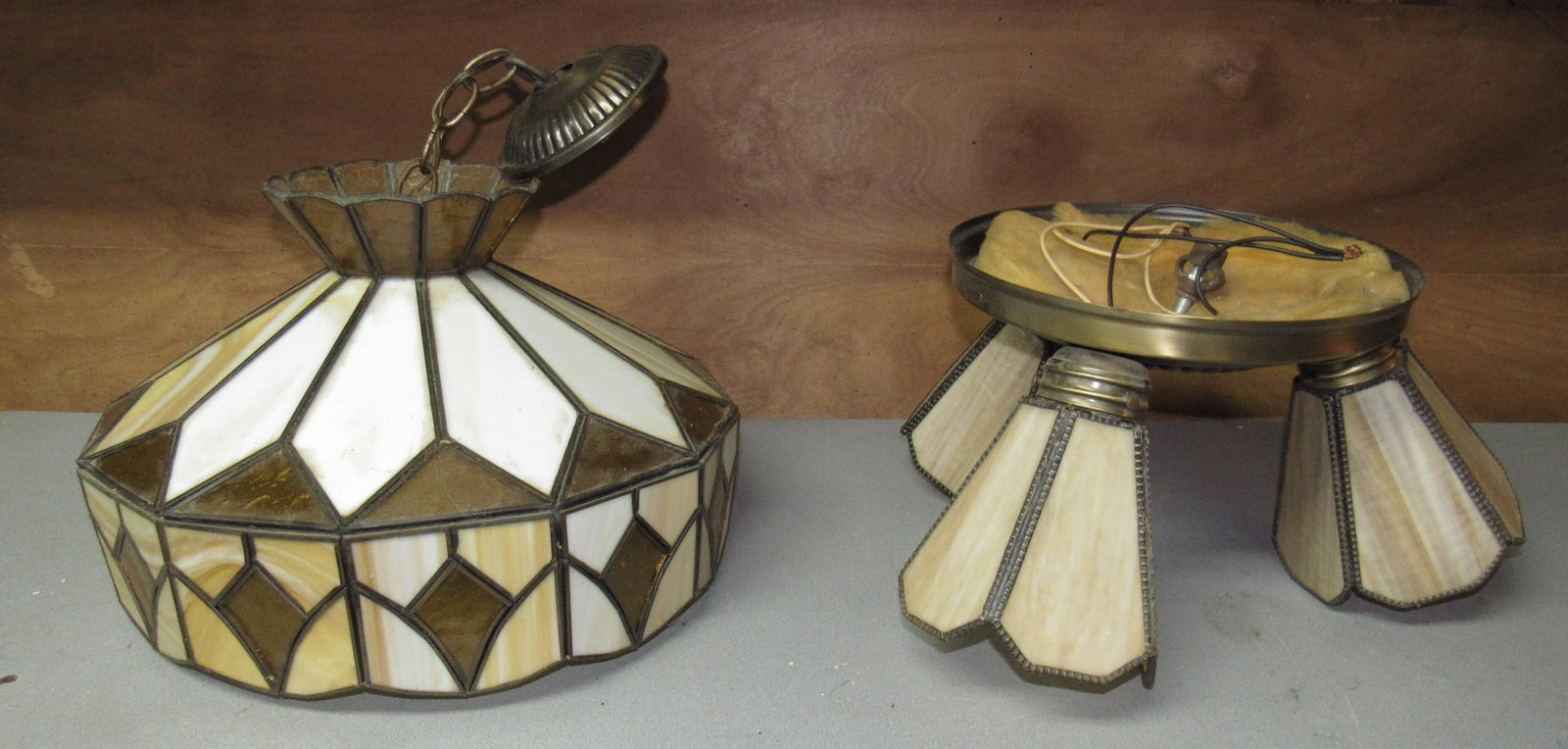 Hanging Light Fixtures: One on left Is apprx 16" in diameter and 10" tall.