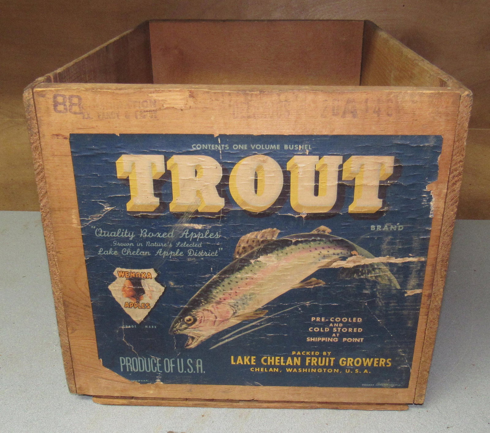 Wooden Trout Crate: Approx 12" x 19 1/2" x 11" tall