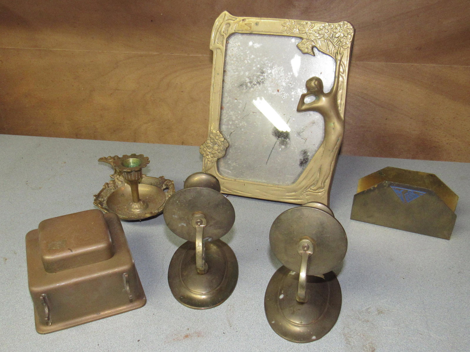 Brass Ink Well Mirror Candle Sconces: Mirror is apprx 6 1/2" x 9"