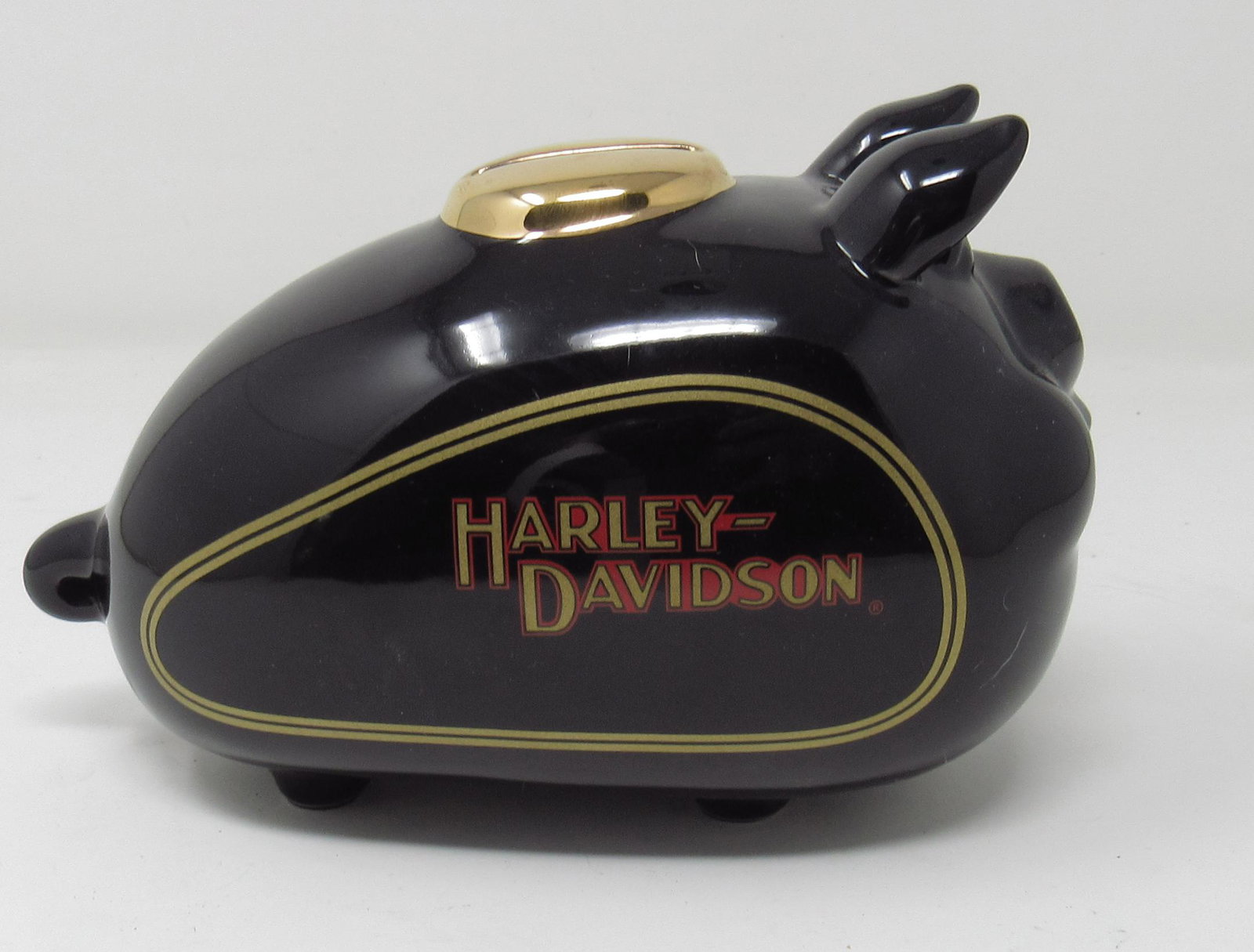 Harley Davidson Piggy Bank: Approx 3 1/2" x 6 1/2" x 4 1/4" tall
