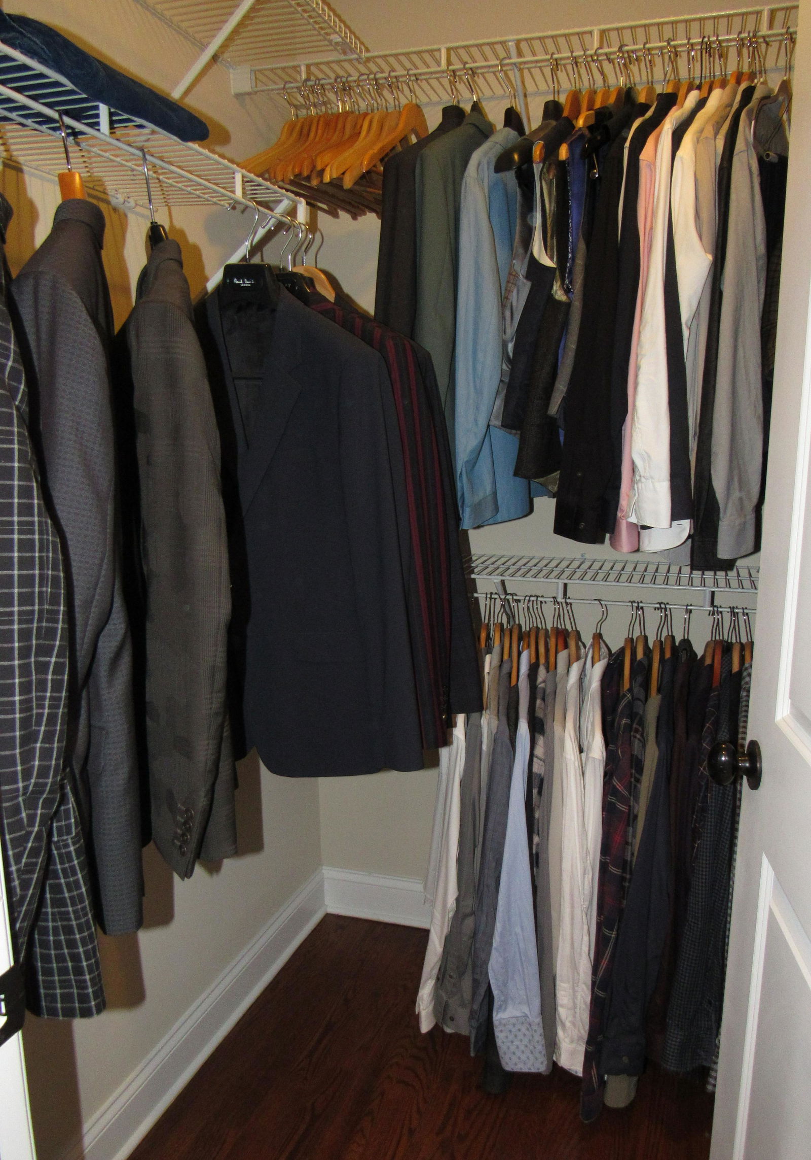Contents of Mens Walk in Clothing Closet Coach Pants: Lot includes all pictured in closet. Some of the brands are Coach, Theory, Lords and Fools , Marni, J. Crew ans Many others. A lot of the sizes are mediums.