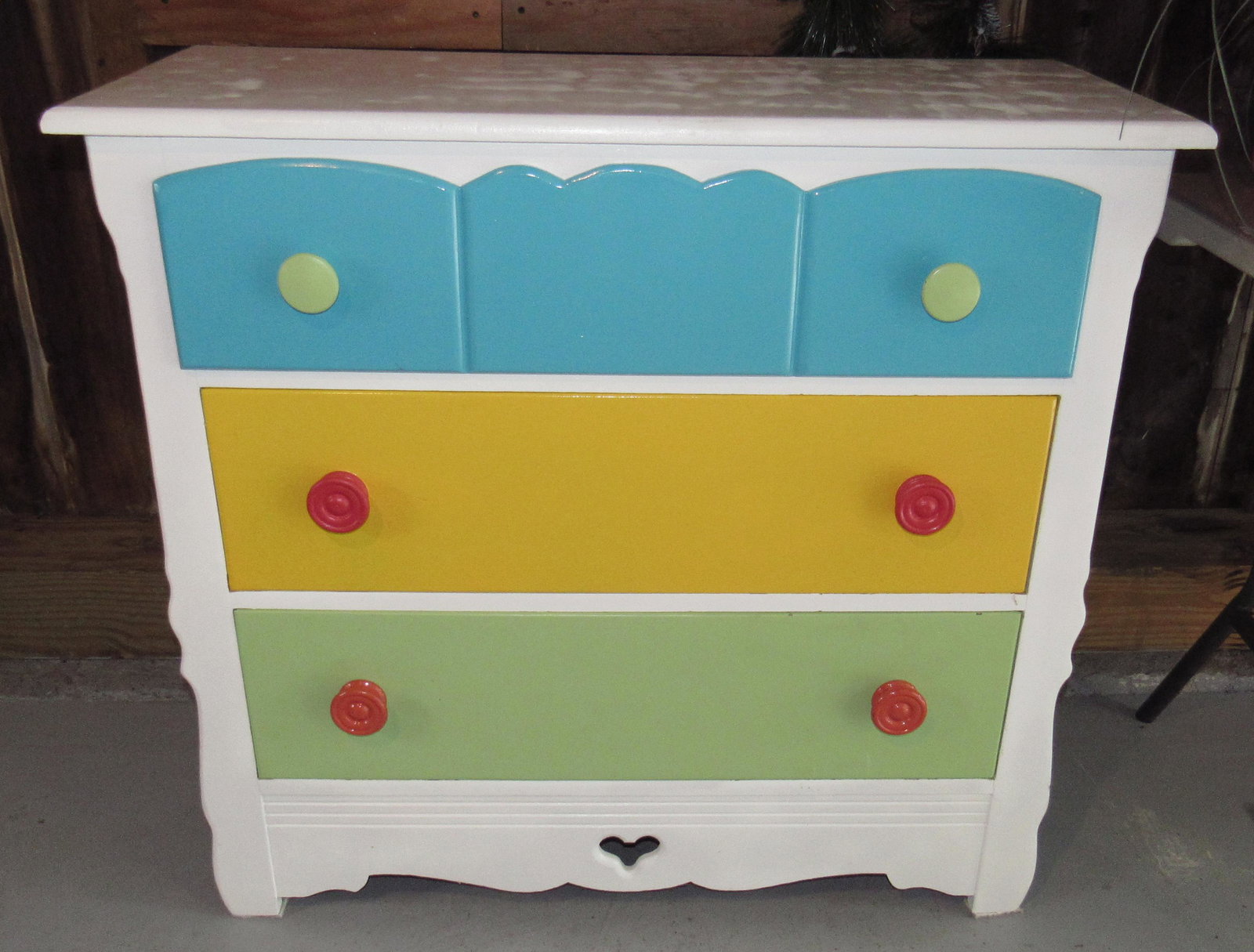 Multi Colored 3 Drawer Chest / Dresser: Apprx 16" x 37". X 33 1/2" tall
