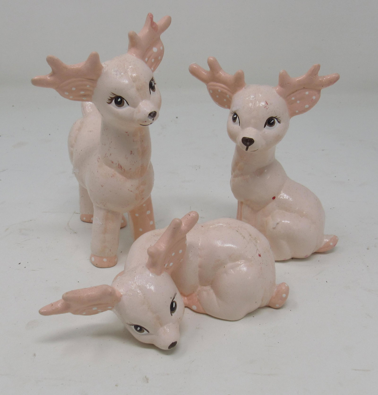 Vintage Pink. Ceramic Reindeer: Tallest is apprx 5" tall