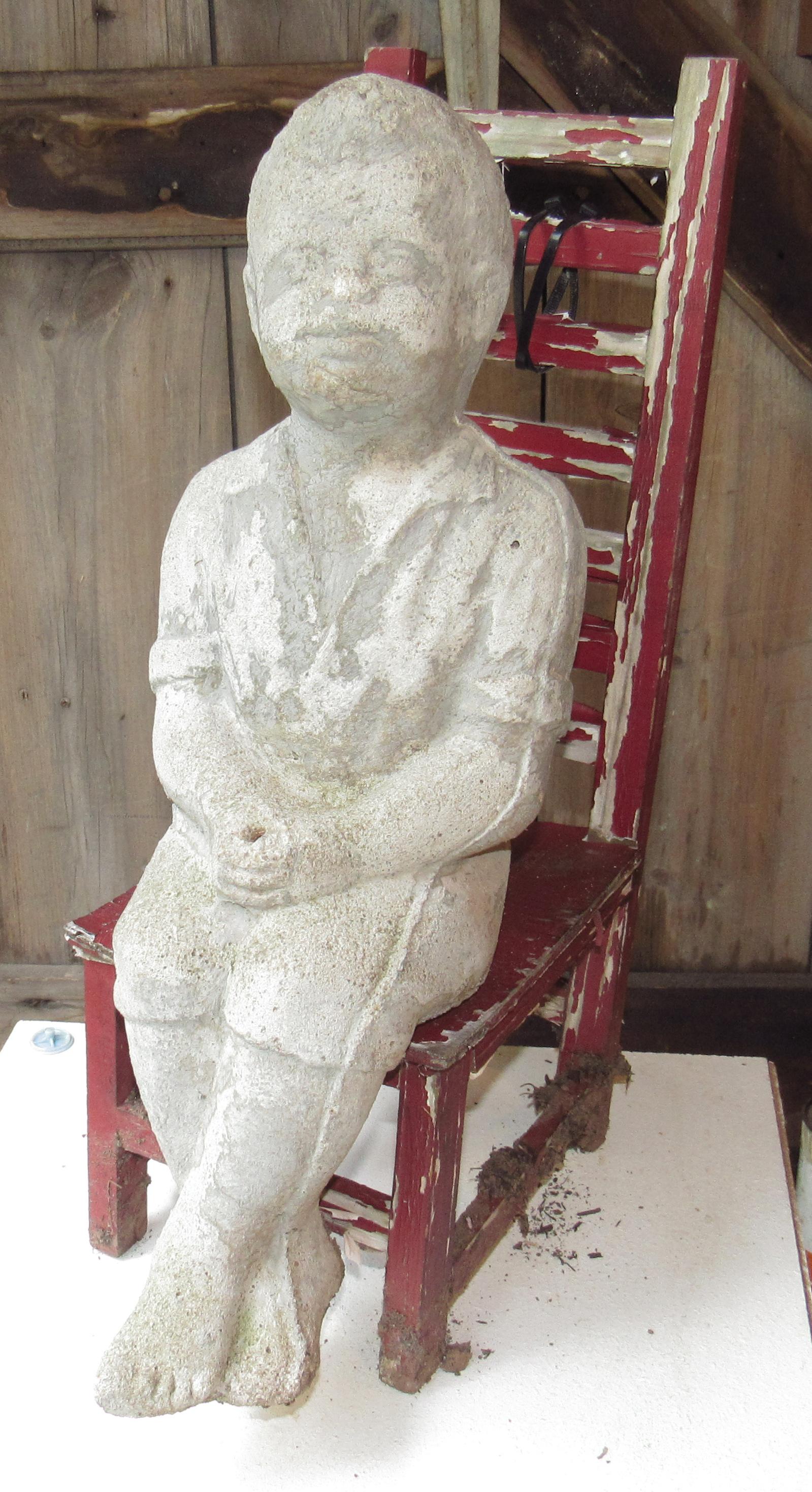 Concrete Boy Sitting Garden Statue: Approx 17" tall