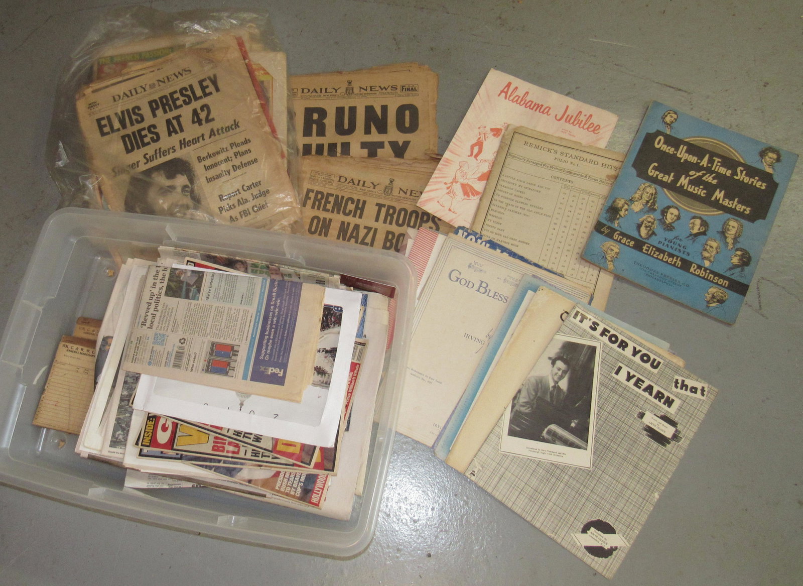 Newspapers Sheet Music Plastic Tote: Getting all pictured