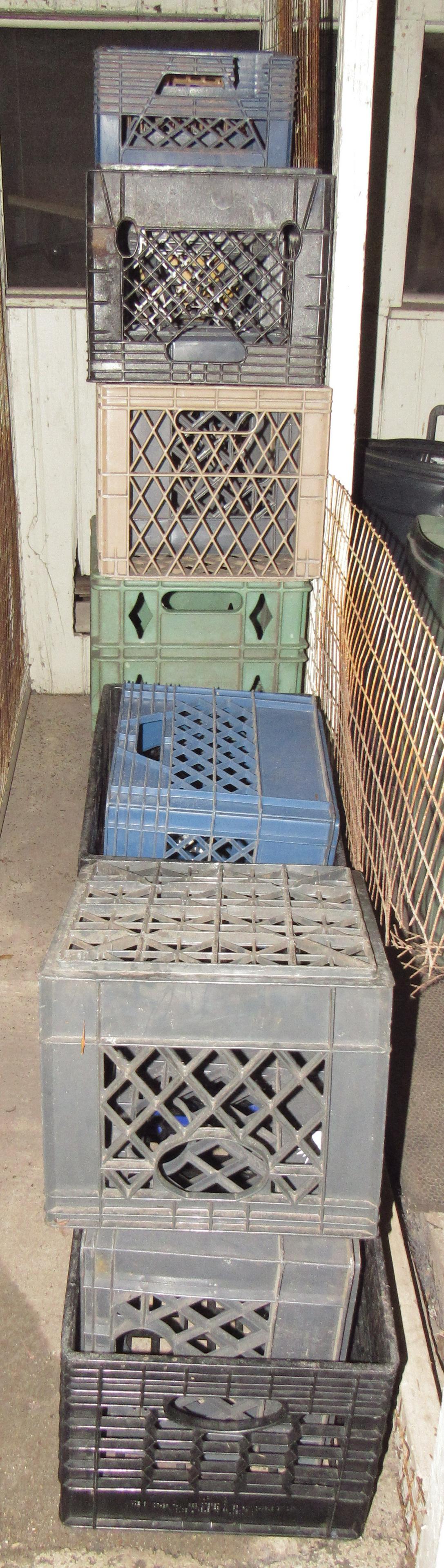 Milk Crates: Apprx 22 crates. Some are square and some rectangular