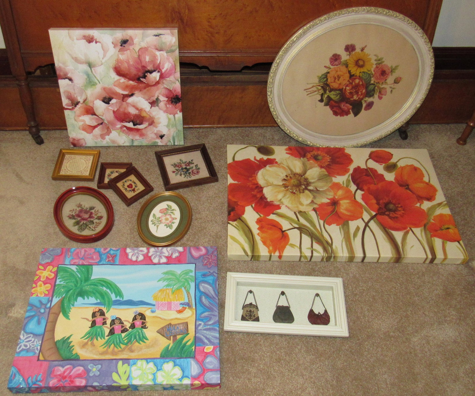 Prints & Needlepoints: Largest is apprx 19" x 29"