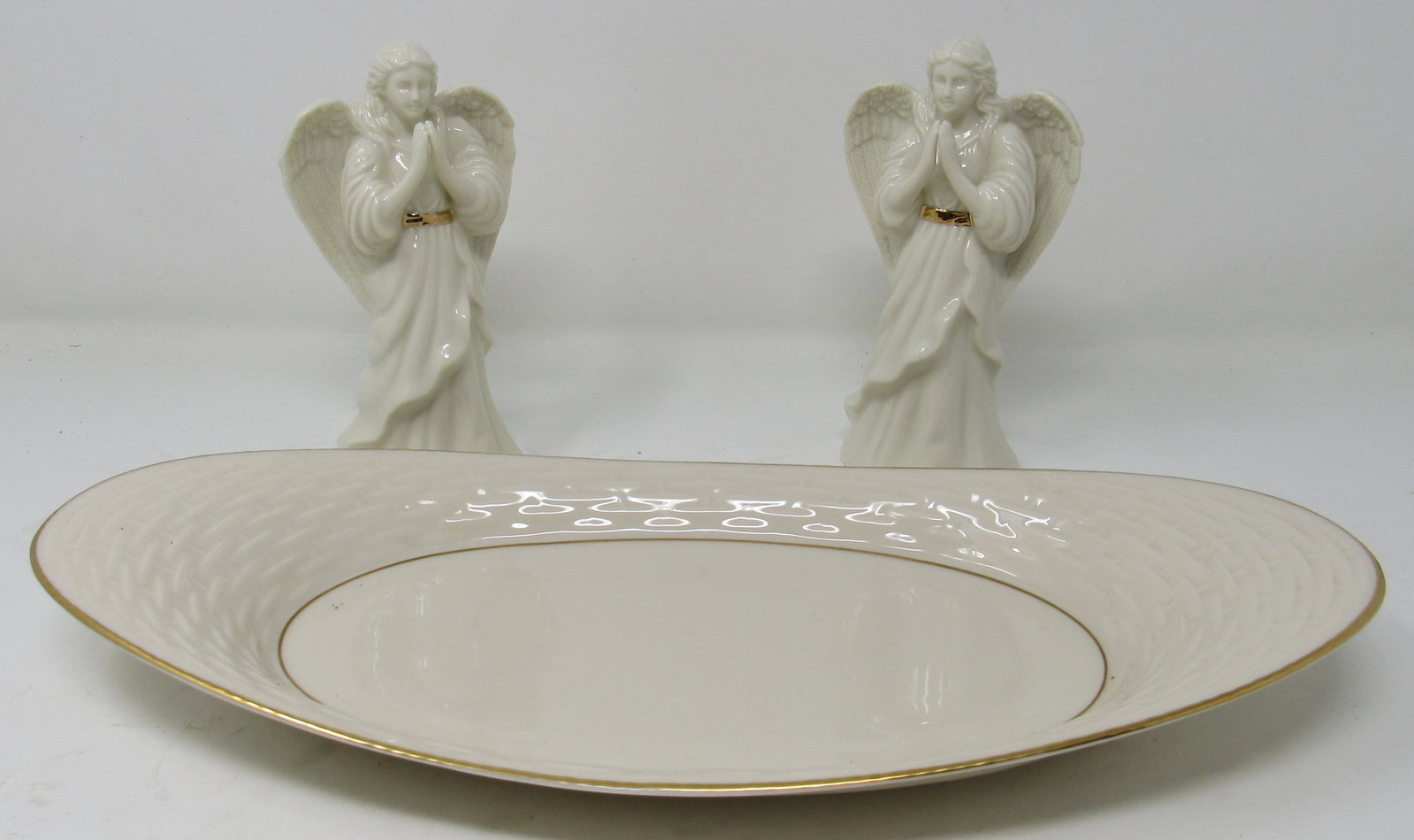 Lenox Angels and Tray: Tray is apprx 6 1/2" x 13 3/4" . Angels are apprx 6 1/4" tall