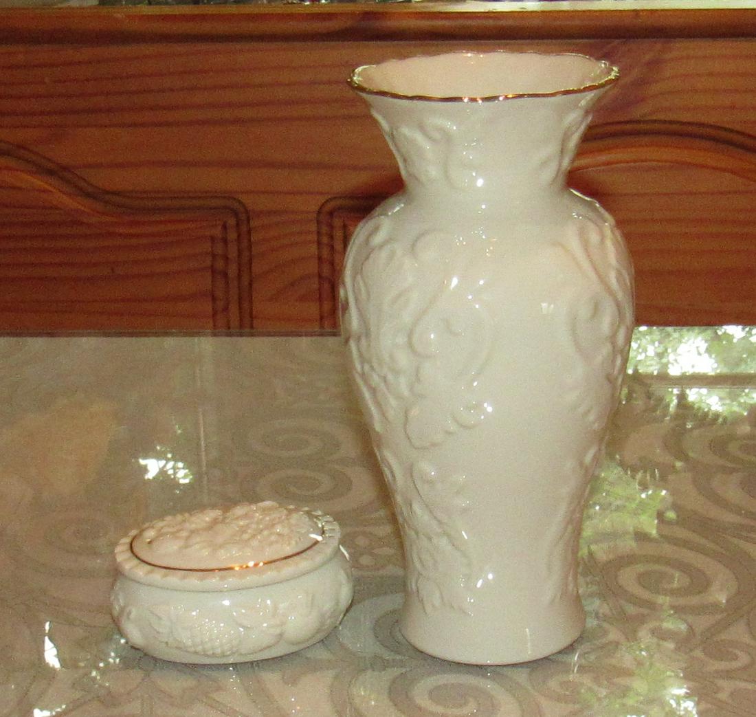 Lenox Vase and Trinket Box: Vase is approx 7 1/2" tall