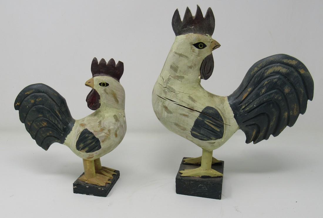 Folk Art Style Wooden Chickens: Tallest is apprx 10" tall