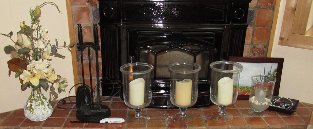 Fireplace Set and Misc Decorator Items: Getting all pictured in front of the stove. Take what you want and leave the rest