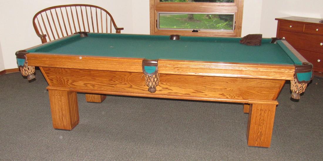 Olhausen Pool Table: Apprx 53" x 97" x 31 1/2" tall. Right next to outside door, for easy removal